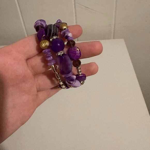 Purple and Gold Beaded Slinky Bracelet - Picture 3 of 5